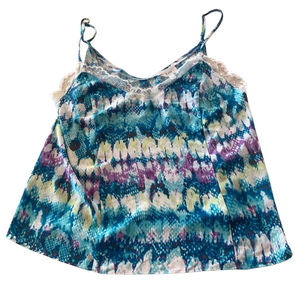 NWT Le Kate Camisole Top Turquoise Purple Snakeskin Print Lace Trim Ladies M